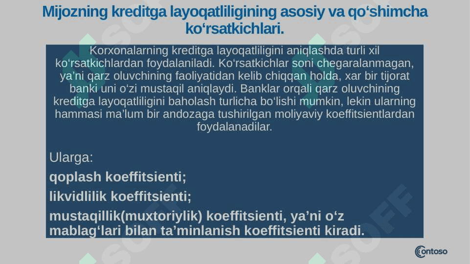 AYLANMA MABLAG‘LAR VA MIJOZLARNING KREDITGA LAYOQATLILIGINI BAHOLASH USULLARI pptx 7