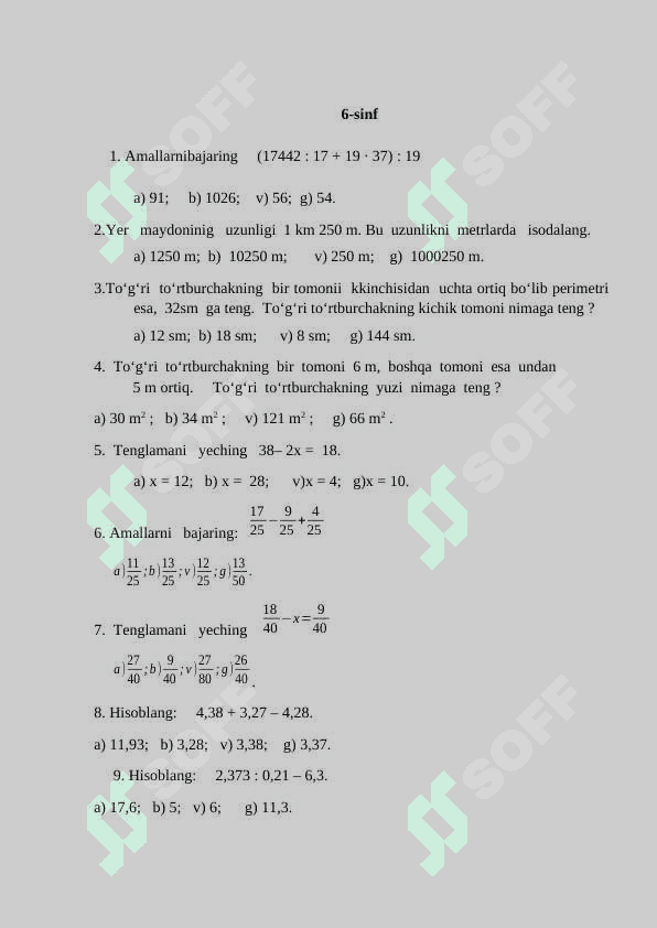Matematika testlar 3