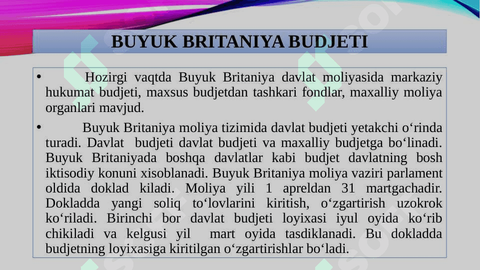 Buyuk Britaniya budjet tizimi 2