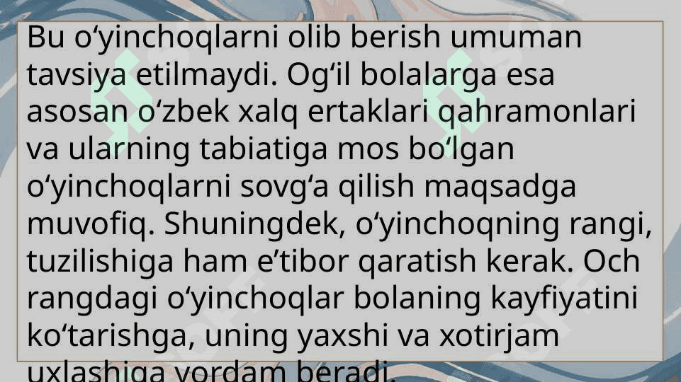 Bola tarbiyasida oʻyinchoqning ahamiyati 6