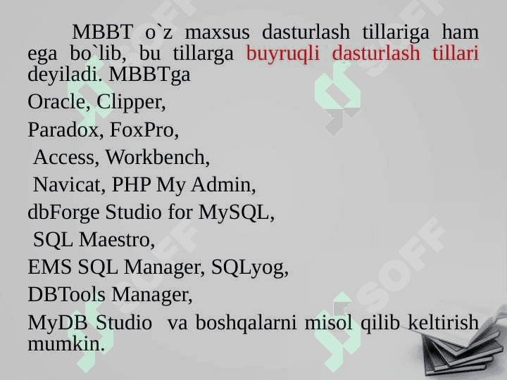 Ma’lumotlar bazasining boshqarish tizimlari 7