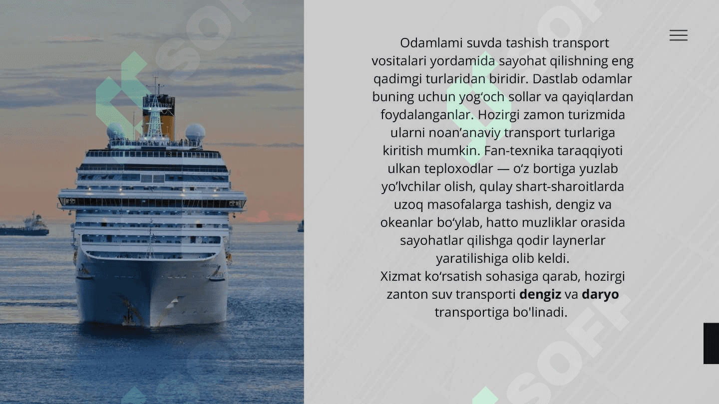 TURIZMGA SUV TRANSPORTIDA XIZMAT KO'RSATISH 2