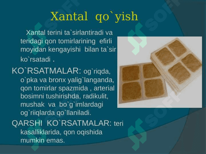 Zamonaviy tibbiyotda qo‘llaniladigan fizioterapevtik muolajalar va ularning organizmga ta‘sir mexanizmi , bajarish tartibi 7