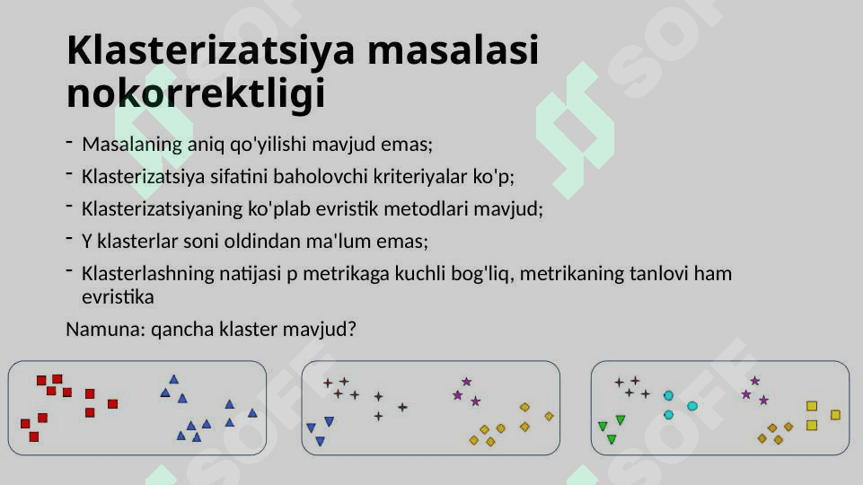 Klasterlash masalasi. K-means, DBSCAN, C-means algoritmlari. 3