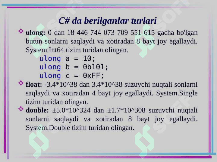 C# da berilganlar turlari 6