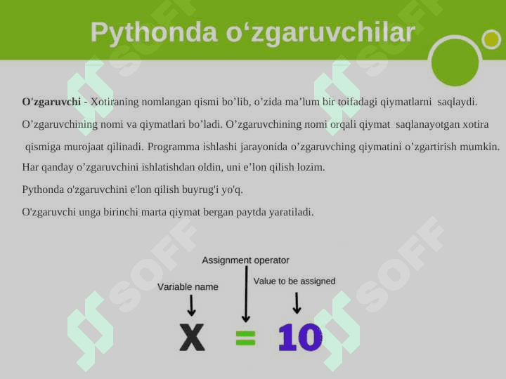 Pythonda o‘zgaruvchilar va ma’lumot turlari. Operatorlar. 3