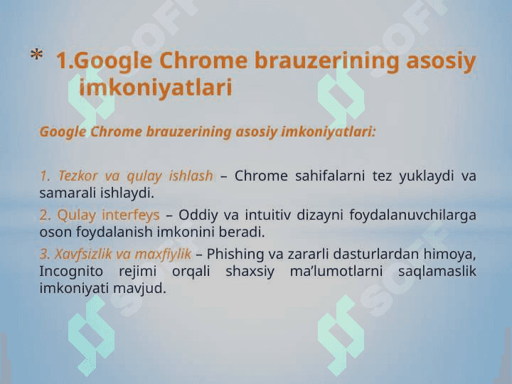 Google Chrome dasturi imkoniyatlari 3