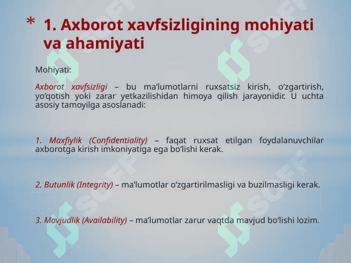 Axborot xavfsizligi va himoyalash usullari 3