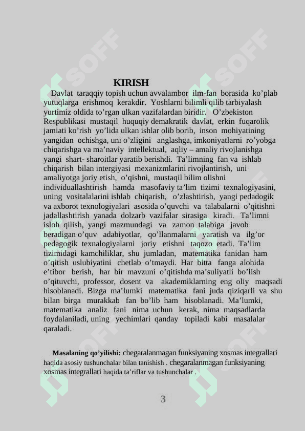 CHEGARALANMAGAN FUNKSIYANING XOSMAS INTEGRALLARI 3