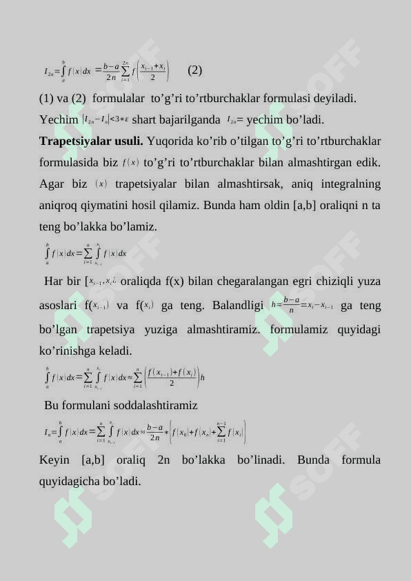 ANIQ INTEGRALLARNI TAQRIBIY HISOBLASH 4