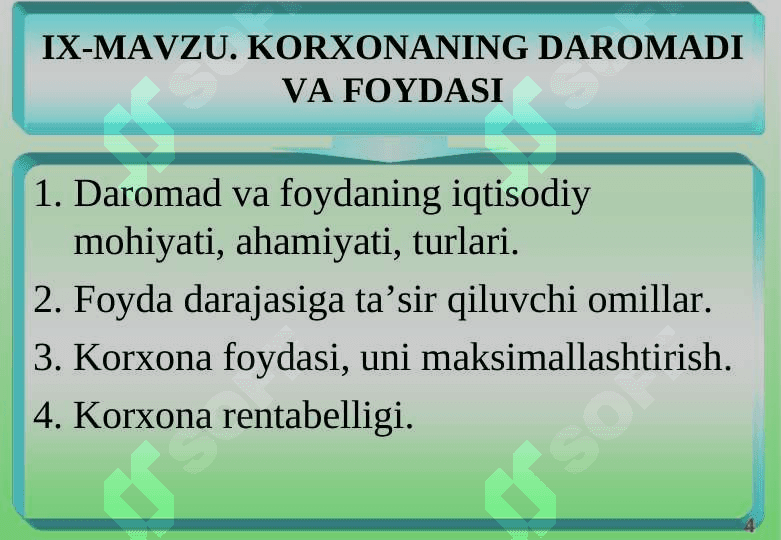 KORXONANING DAROMADI VA FOYDASI 2