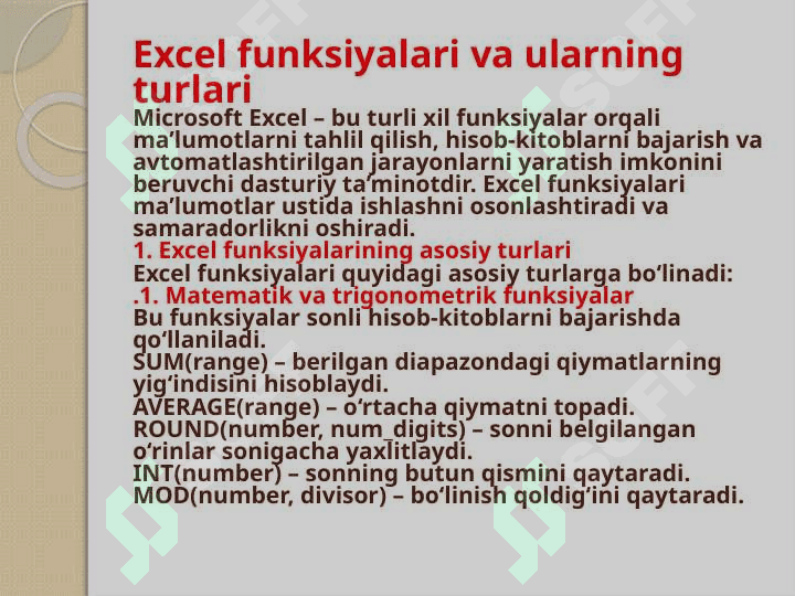 MS Excel dasturida formula va funksyalar bilan ishlash 5
