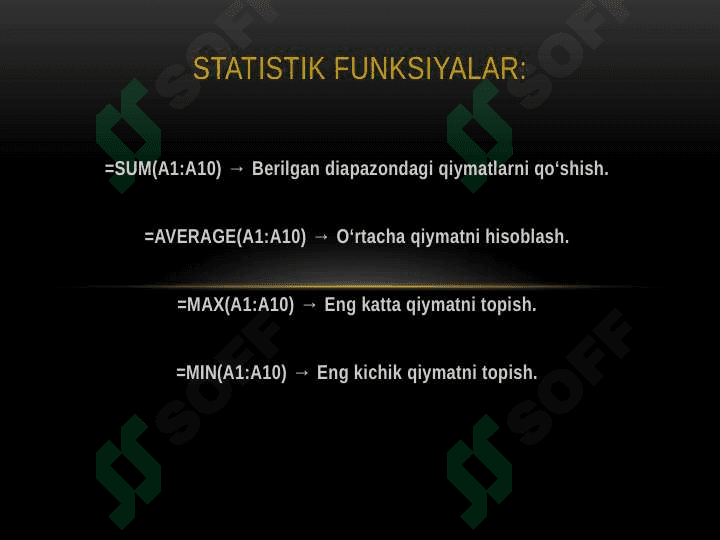 MS Excel dasturi protsessori imkoniyatlari 7