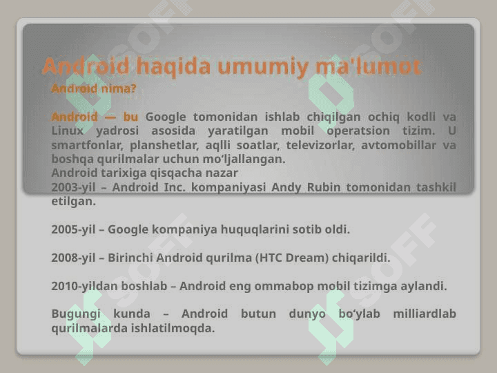 Android Mobil Operatsion              tizimi 2