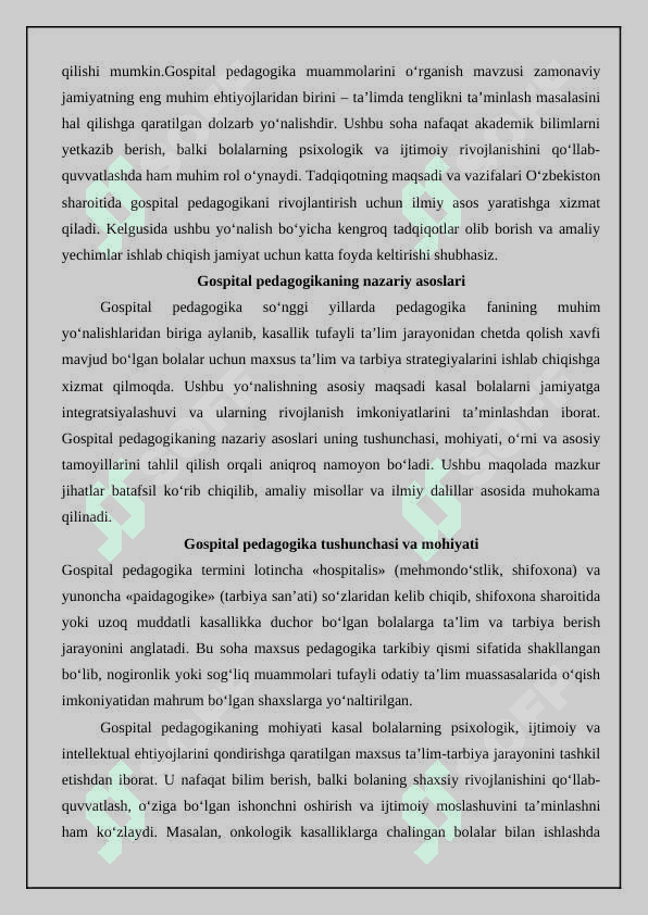 Turli yo’nalishdagi ilmiy tadqiqotlarda gospital pedagogika muammolarini o’rganish 25 5