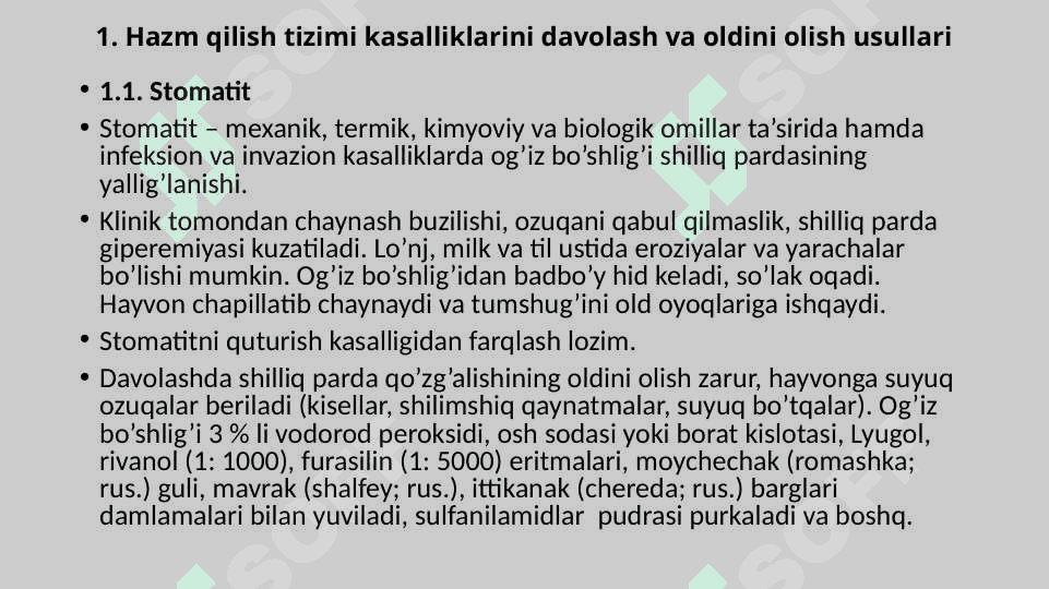XIZMAT HAYVONLARINING HAZM ORGANLARI VA MODDA ALMASHINUVI BUZILISHLARI PATOLOGIYASI 2