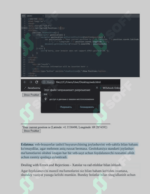 HTML5 da JavaScript API lardan foydalanish: HTML Geolocation, HTML Drag and Drop. Amaliy ko‘rsatmalar 2