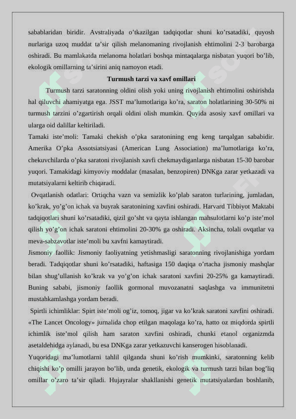 Saraton kasalliklari haqida tushuncha 6