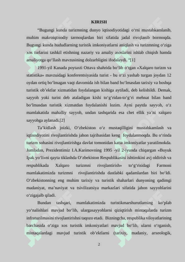 “O`zbekistonning turizm salohiyati” 2