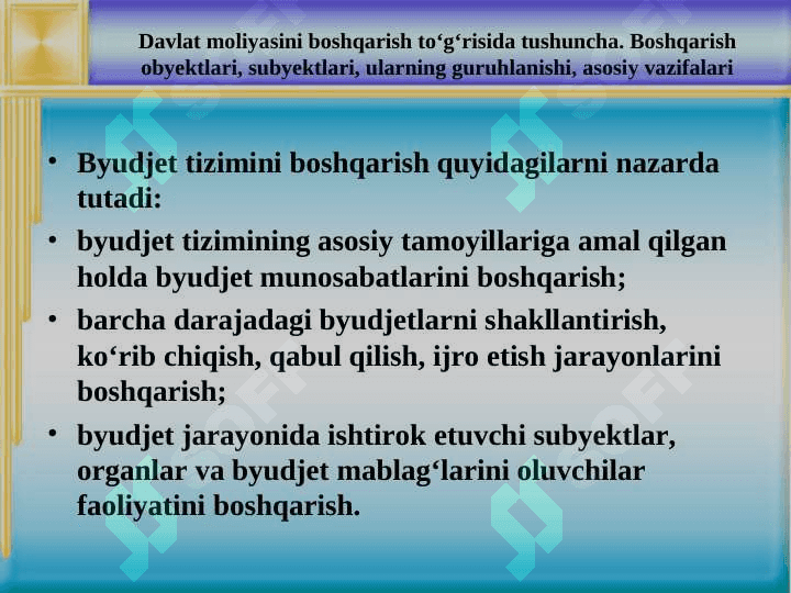 DAVLAT MOLIYASINI BOSHQARISH mavzusi bo'yicha taqdimot 4