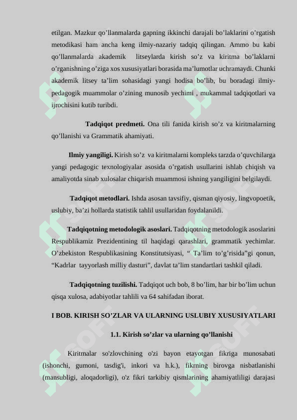 Hozirgi oʻzbek tilida kirish soʻz va kiritmali qurilmalarning leksik va grammatik xususiyatlari. 4