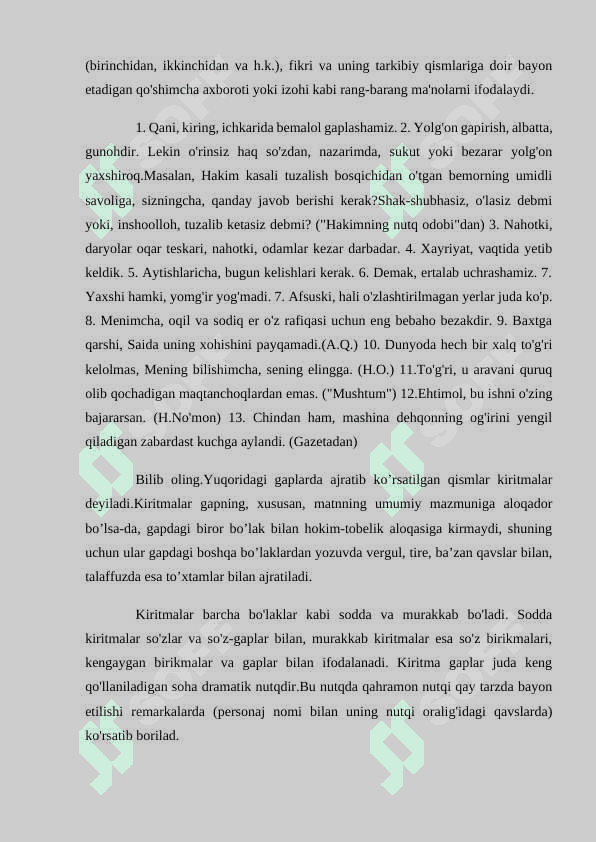 Hozirgi oʻzbek tilida kirish soʻz va kiritmali qurilmalarning leksik va grammatik xususiyatlari. 5