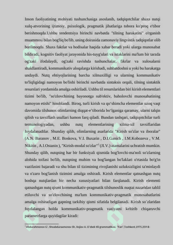 Hozirgi oʻzbek tilida kirish soʻz va kiritmali qurilmalarning leksik va grammatik xususiyatlari. 7