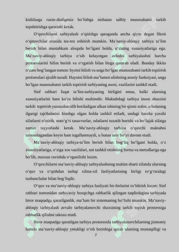 Maktabdagi tarbiyaviy ishlar tizimida sinf rahbari faoliyatini tashkil etish metodikasi 7