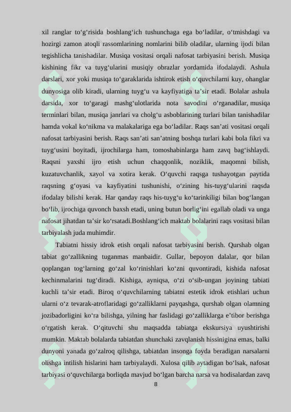 BOSHLANGʻICH SINF OʻQUCHILARIGA NAFOSAT TARBIYASINI BERISHDA PEDAGOGIK MAHORATNING TUTGAN O‘RNI 8