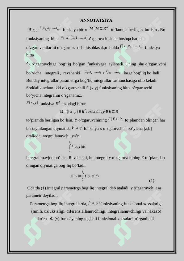 Parametrga bog’liq integrallar 2