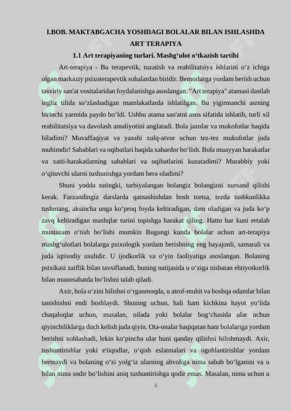 MAKTABGACHA VA BOSHLANG‘ICH MAKTAB YOSHIDAGI BOLALARDA QO‘RQUV VA TASHVISHLARNI TUZATISH UCHUN ART TERAPIYA 5