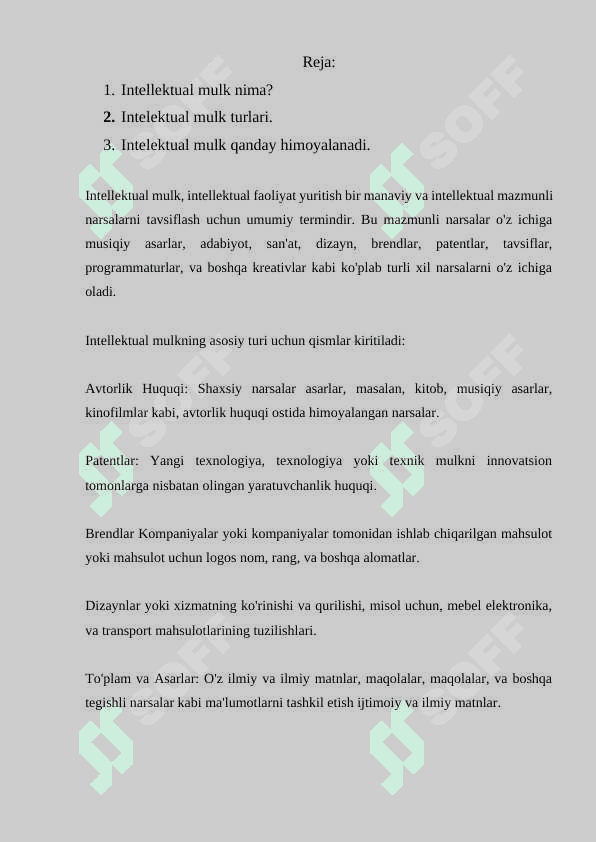Intelektual mulk himoyasi. 2