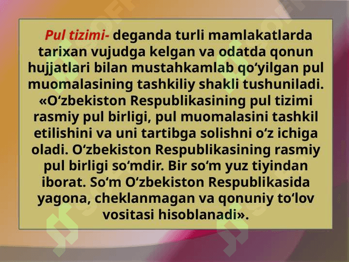pul tizimi turlari mazmuni elementlari 2