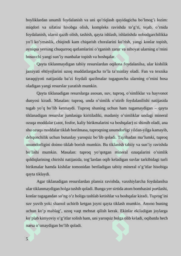 “Tabiiy resurslardan foydalanishning geografik asoslari” 5