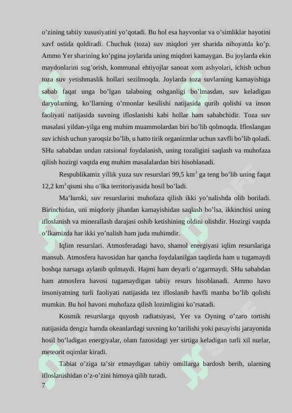 “Tabiiy resurslardan foydalanishning geografik asoslari” 7