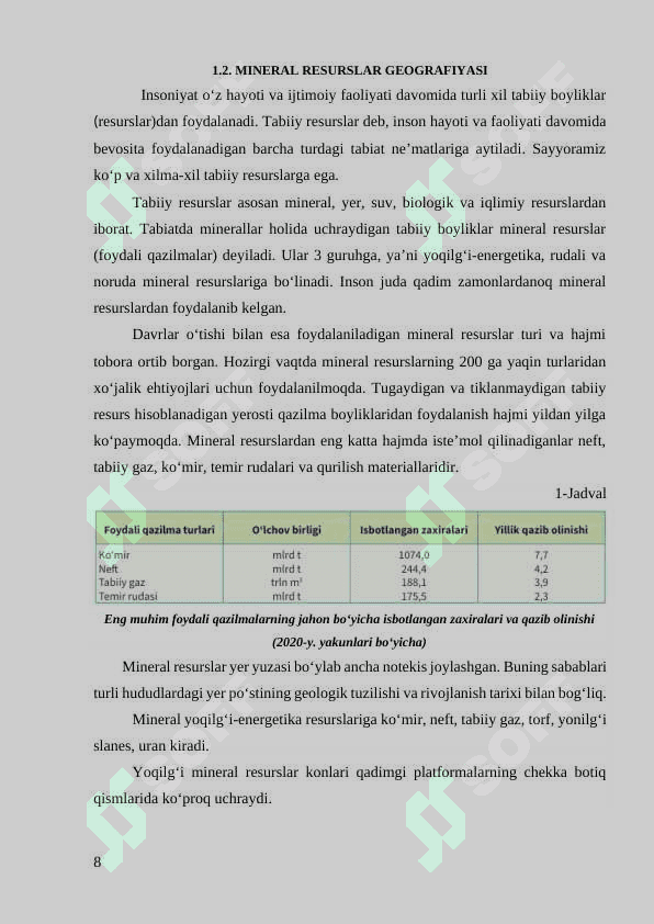 “Tabiiy resurslardan foydalanishning geografik asoslari” 8