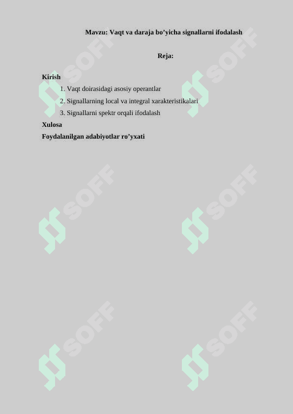 Vaqt va daraja bo’yicha signallarni ifodalash 2