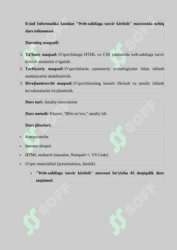 8-sinf informatika Web-sahifaga tasvir kiritish Dars ishlanma 3