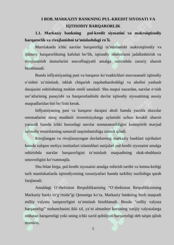 Markaziy bankning pul-kredit siyosati makroiqtisodiy barqarorlikni ta’minlash vositasi sifatida 5