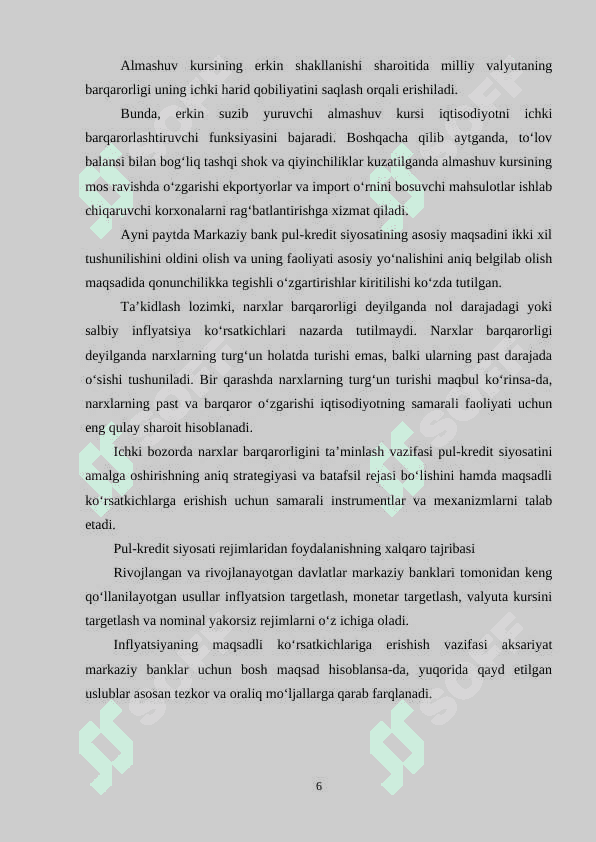 Markaziy bankning pul-kredit siyosati makroiqtisodiy barqarorlikni ta’minlash vositasi sifatida 6