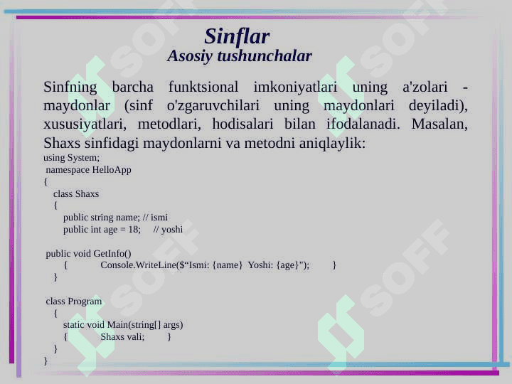 Sinflar Asosiy tushunchalar 5