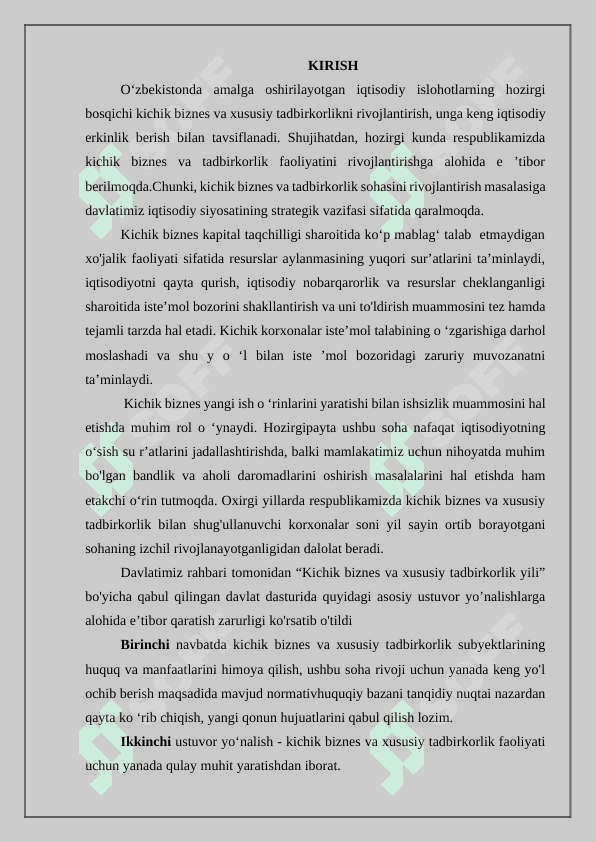 Kichik biznes va tadbirkorlik faoliyatining iqtisodiy, ijtimoiy va huquqiy asoslari 2