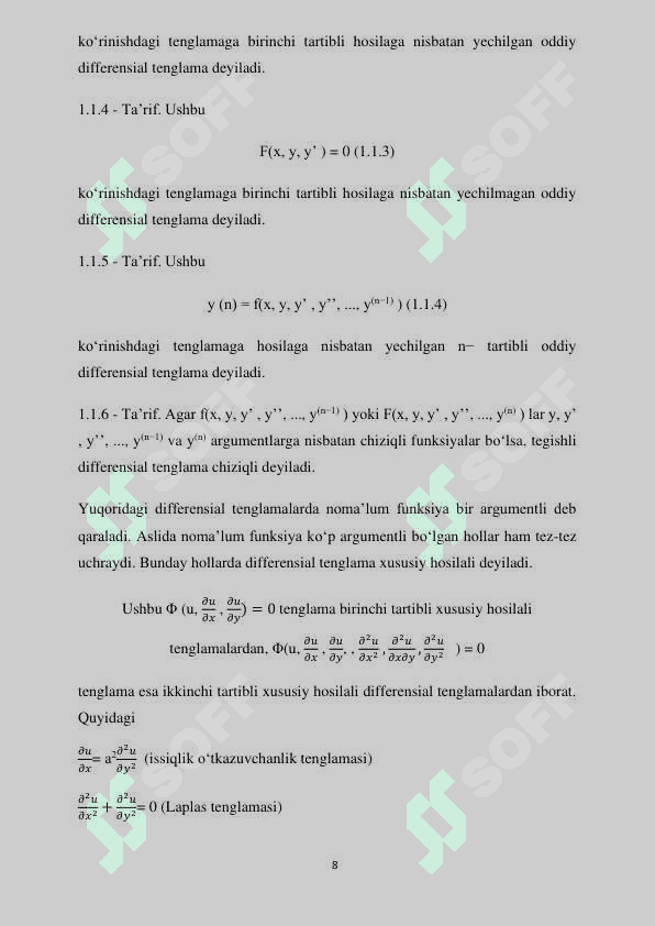 BIRINCHI TARTIBLI DIFFERENSIAL TENGLAMALARNING TATBIQLARI. YUQORI TARTIBLI DIFFERENSIAL TENGLAMALARNING TATBIQLARI 8