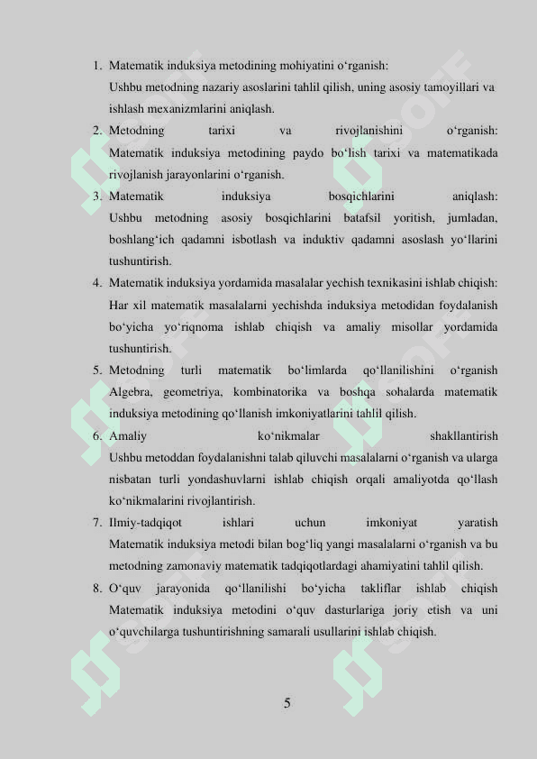 MATEMATIK INDUKSIYA METODI MAVZUSINI O‘QITISH METODIKASI 5