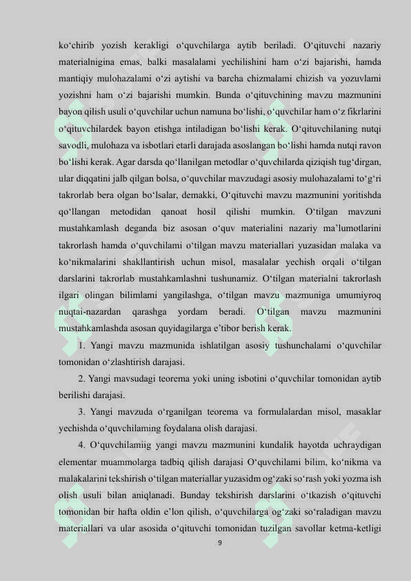 MATEMATIKA DARSLARINI TASHKIL ETISH FORMALARI 8