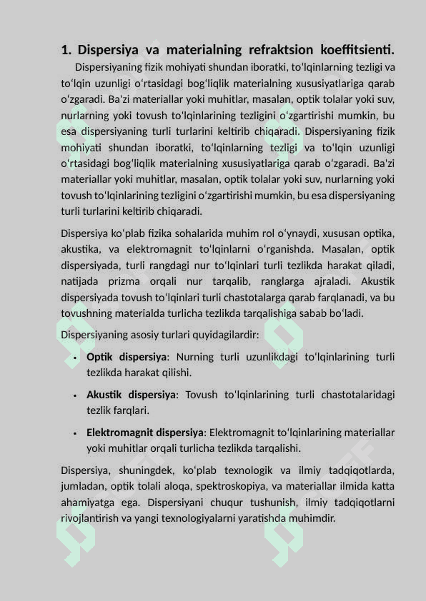 Dispersiya. Dispersiyalar turlari. 3