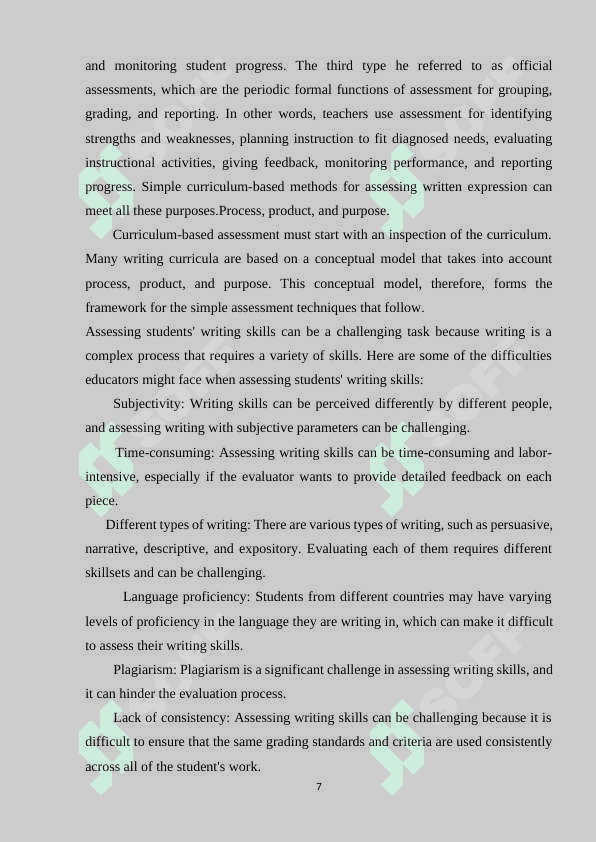 Different approaches to assessing students of writing skills 7