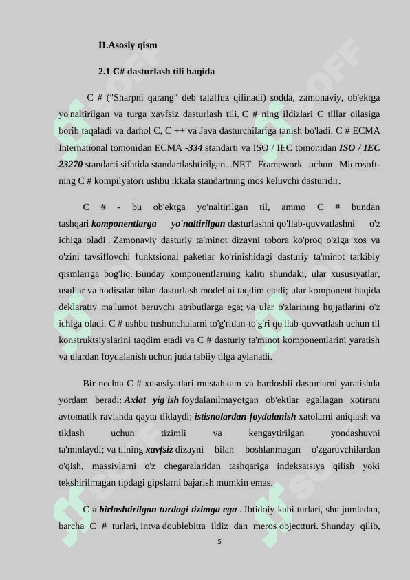 C# dasturlash tili takrorlanish operatori 5