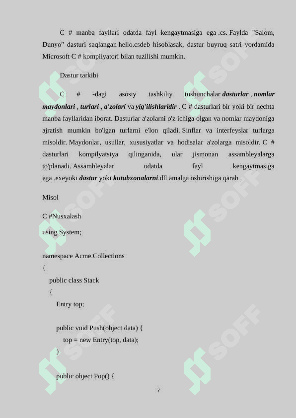 C# dasturlash tili takrorlanish operatori 7