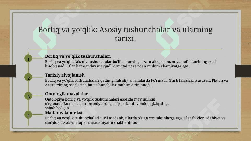 Borliq va yoʻqlik tushunchalarining umumiy va oʻziga xos hususyatlarini oʻzaro aloqadorlik jihatlari 3